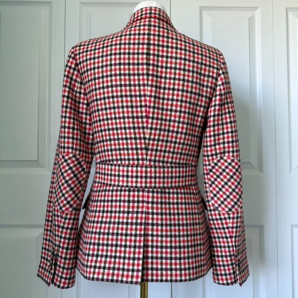 TALBOTS | Women's Wool Pink Orange Brown Houndstooth Blazer Sz 6 - Picture 2 of 8
